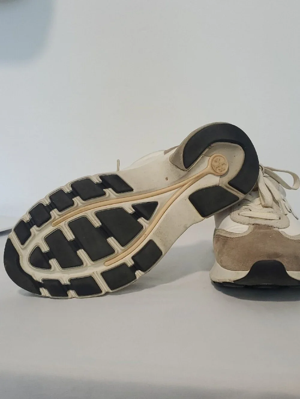 Tory Burch Cream and Taupe Suede-Trim Athletic Sneakers